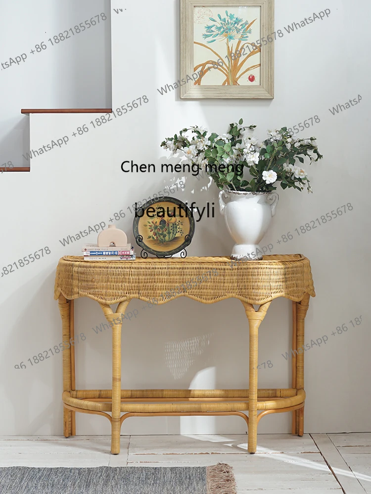 

Плетеные из ротанга для гостиной, входные консольные столы B & B, тихий ретро-входной шкаф, пасторальный консольный настенный столик