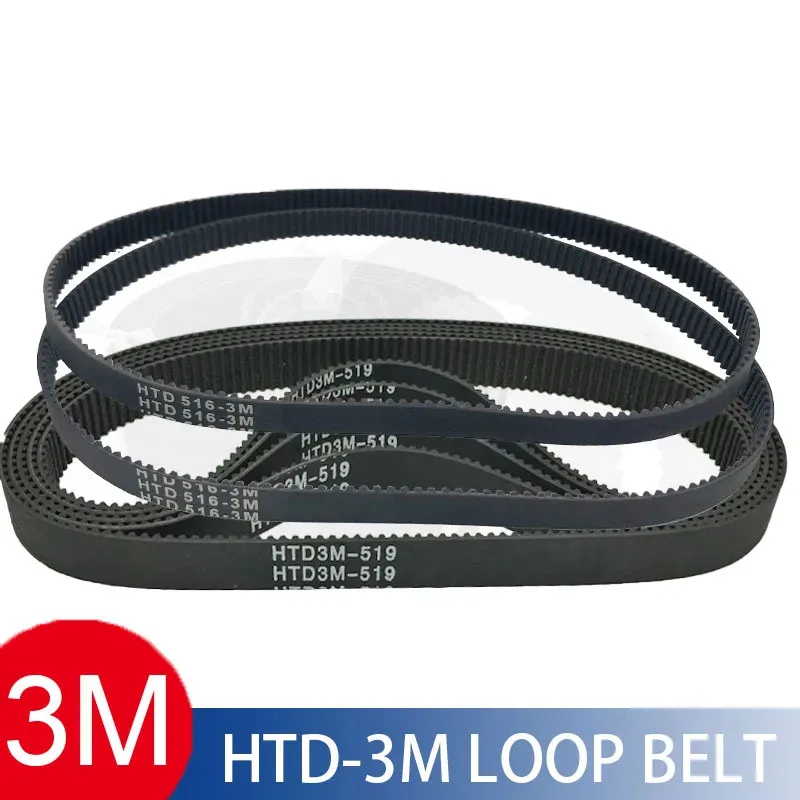 HTD 3M Timing Belt 495/501/504/510/513/516/519/522mm Width 8/10/12mm Rubber Toothed Belt Closed Loop Synchronous Belt pitch 3mm