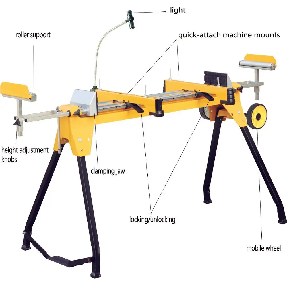 Multi-function clamp bench can be used as miter saw stand, high quality heavy duty saw horse folding bench with light