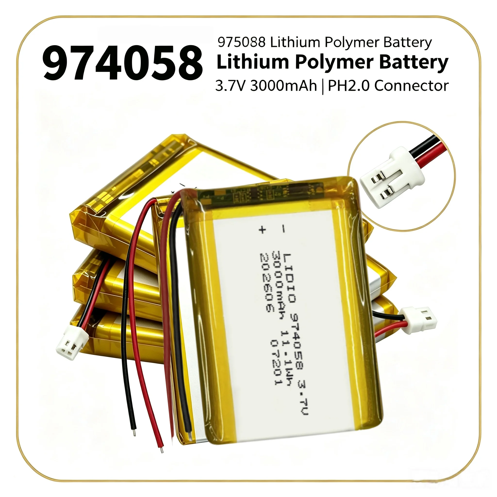 974058 3000mAh Lipo-Akku 3,7V Lithium-Polymer-Batterien PH2P für Massagegeräte, GPS-Navigatoren, Flugmodellbau, wiederaufladbare Zelle