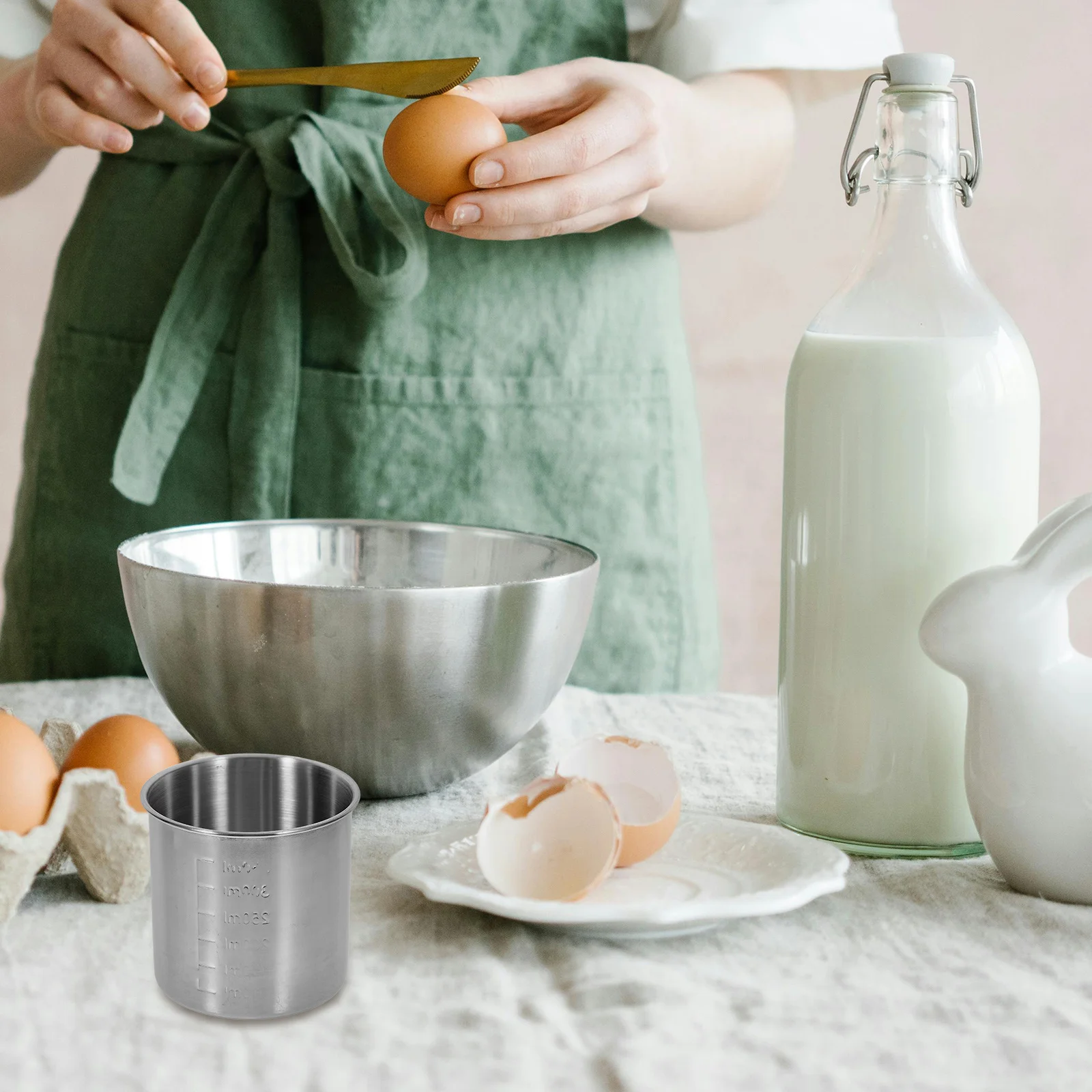 350Ml Stainless Steel Measuring Cup No Handle Easy To Clean Precise Measurement For Baking Cooking Rice Liquids Dry Ingredients