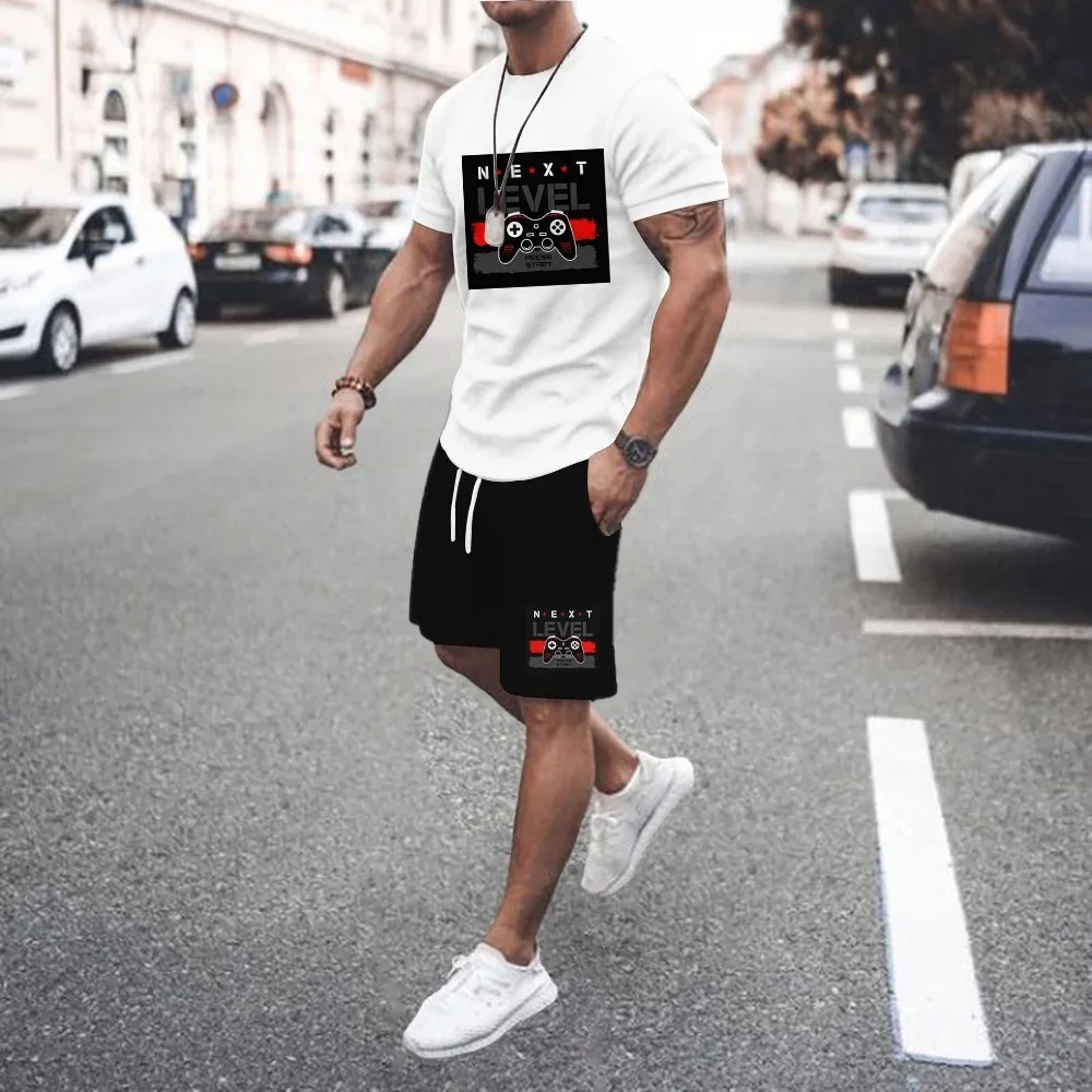 Loose Thin Short Sleeve Men's Set Summer Large Size Sports Shorts Casual Fashion Urban Style Polyester Fiber Men's Two-piece Set