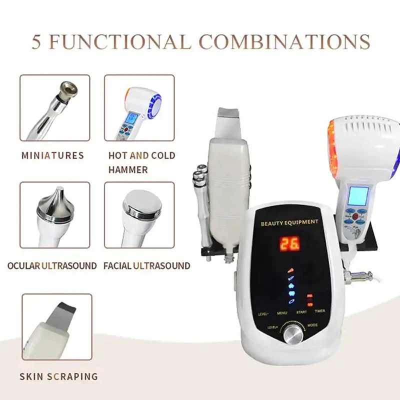 ماكينة تقشير الجلد الماسية بالموجات فوق الصوتية المحمولة ، جهاز تنظيف الوجه ، أدوات العناية بالبشرة ، مطرقة ساخنة وباردة ، 5 في 1