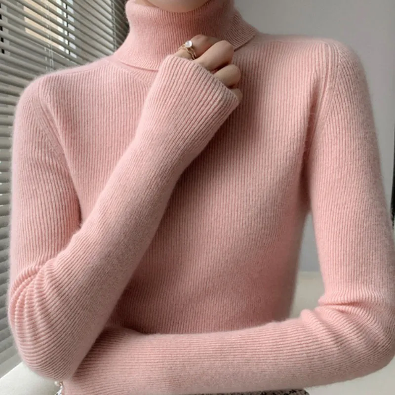 Women Turtleneck Sweater Knitted Soft Pullovers Long Sleeve Bottoming Tops Slim Solid Female Knitshirts Autumn Winter Clothes