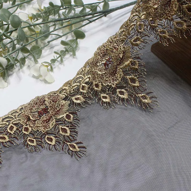 

37Yards Gold Brown Embroidery Lace Trim Skirt Hem Sewing Craft DIY Apparel Fabric Wedding Sleeve Laces Lingerie