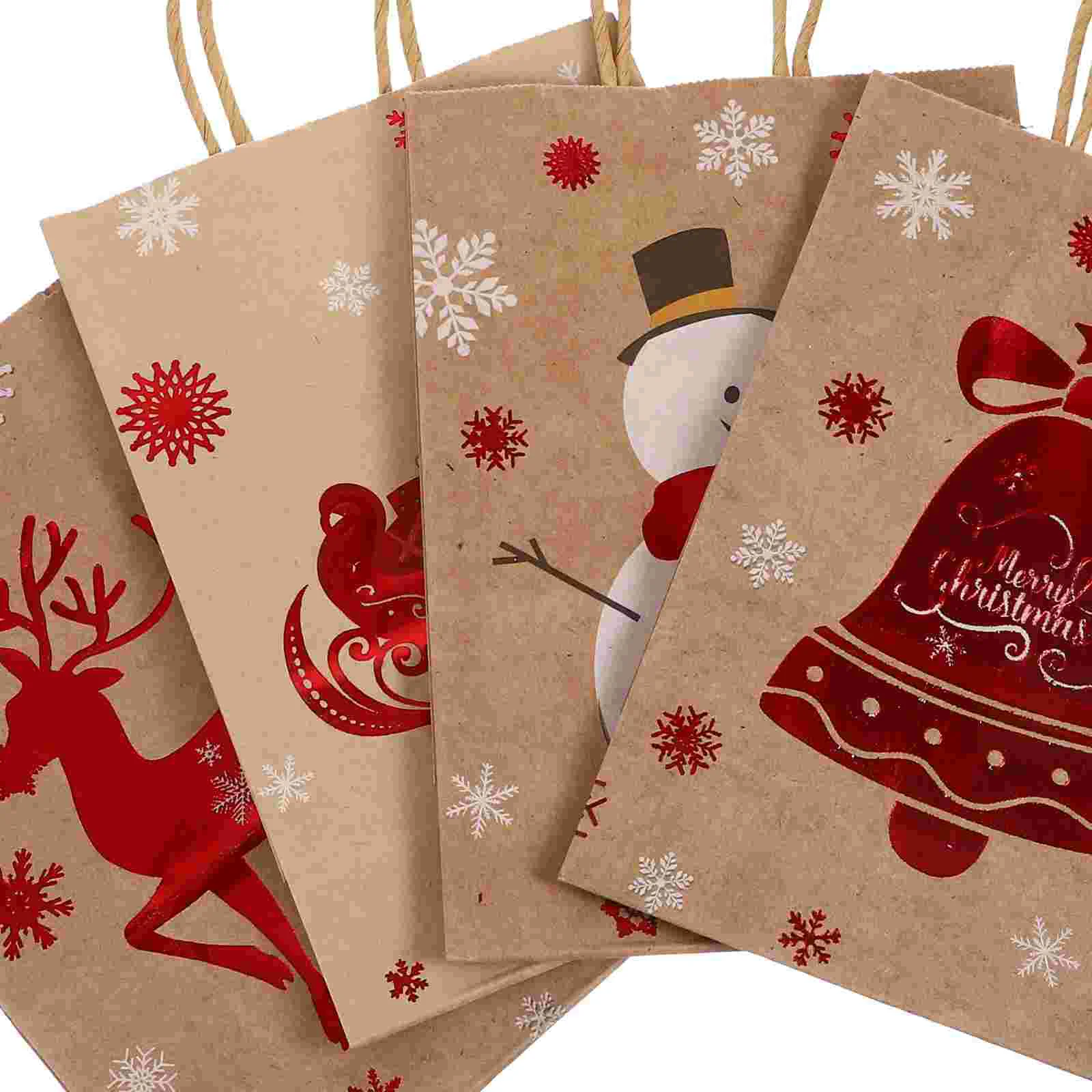 10 Pcs Christmas Bag Tote Candy Toy Gift Holiday Bags with Handles Bulk Xmas Party Paper