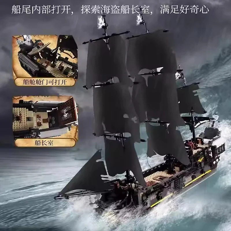 High Tech MOULD KING 13111 Pirates Ship Building Blocks Adults MOC Brick Black Ship Model Kits Build Kids Educational Toys Gifts