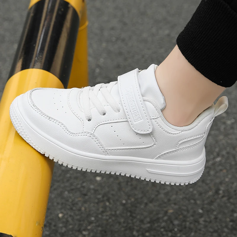 Kinder Sneaker Jungen Freizeitschuhe Schwarz Leder Flache Studenten Wanderschuhe Rutschfeste Mädchen Leichte Sport Tennisschuhe – Detail 12