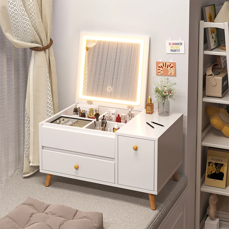 

Bay window dressing table bedroom simple modern tatami dressing table small space-saving with lamp storage cabinet integrated