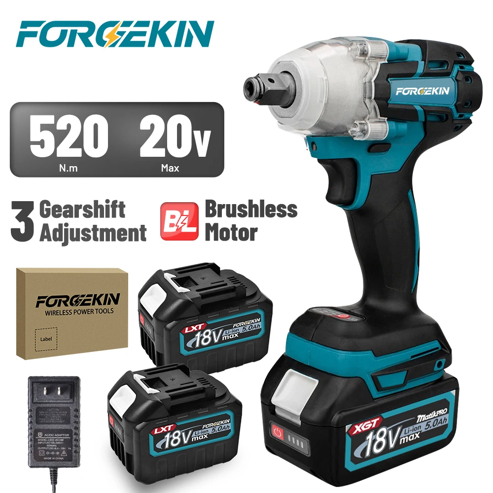 

Ударный гайковерт FORGEKIN 520 Нм, бесщеточный, аккумуляторный, для шуруповерта, с насадками, для аккумулятора Makita 18В