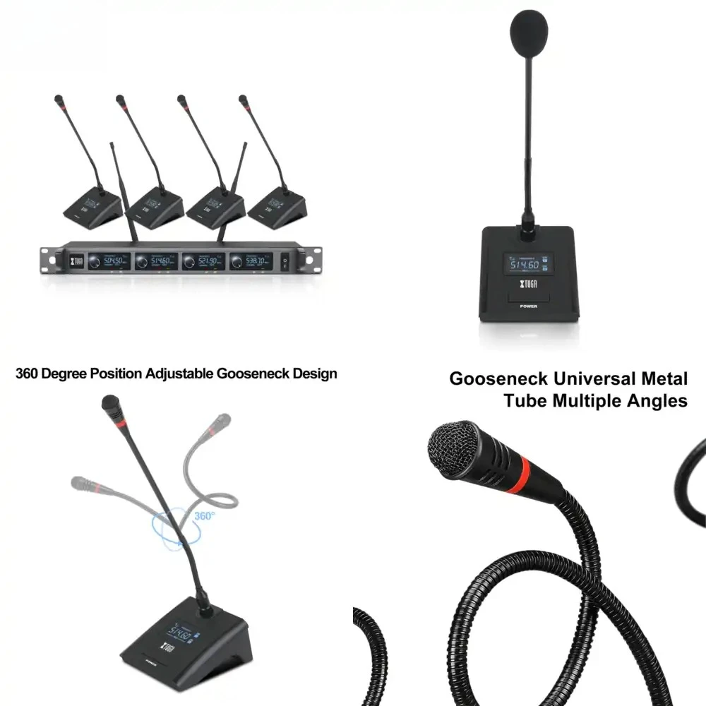 Xtuga A140 UHF - Sistema de Micrófono Inalámbrico Profesional de 4 Canales con Micrófono de Cuello de Cisne para Conferencias, Micrófono Inalámbrico para Reuniones
