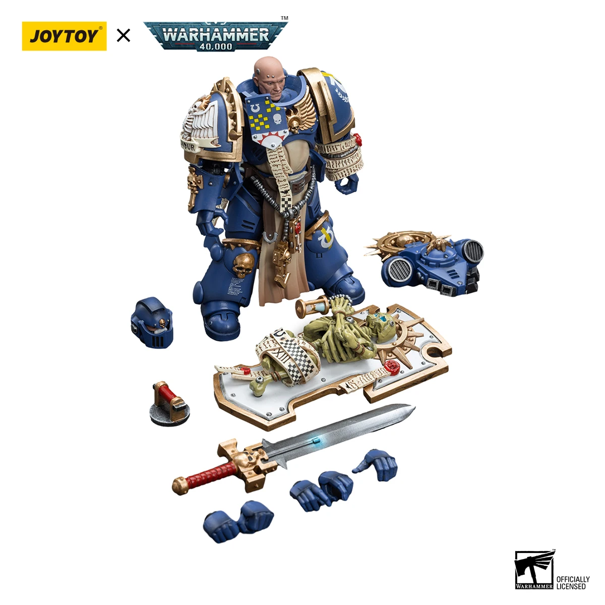 [متوفر] مجسم حركة JOYTOY 1/18 Warhammer 40K Ultramarines Primaris Captain مع درع بقايا ونموذج سيف كهربائي