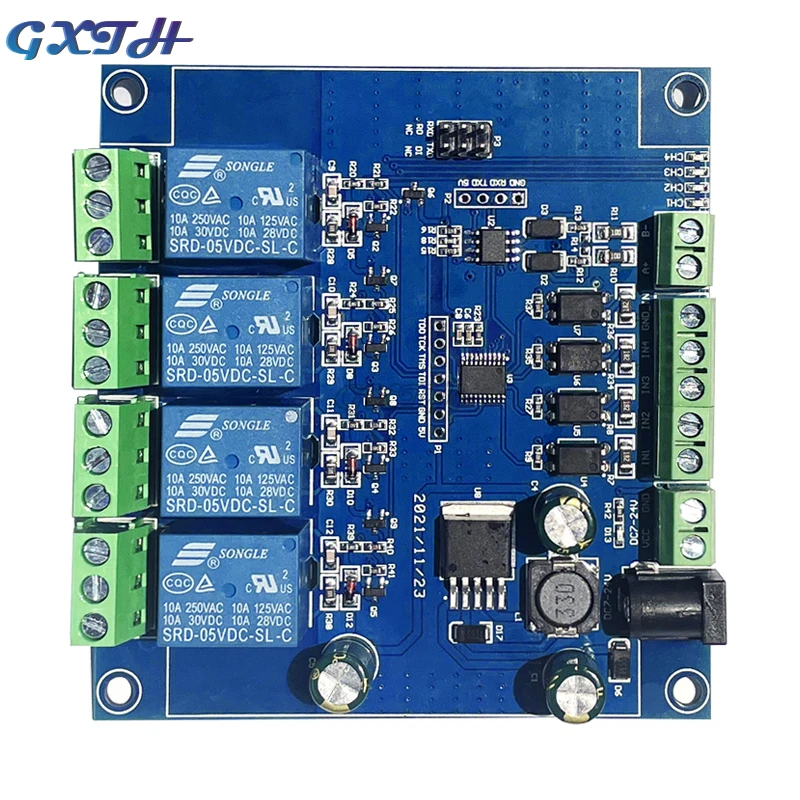 Modbus RTU DC7-24V 4 Channel Relay Module RS485/TTL UART 4 Channel Input Output