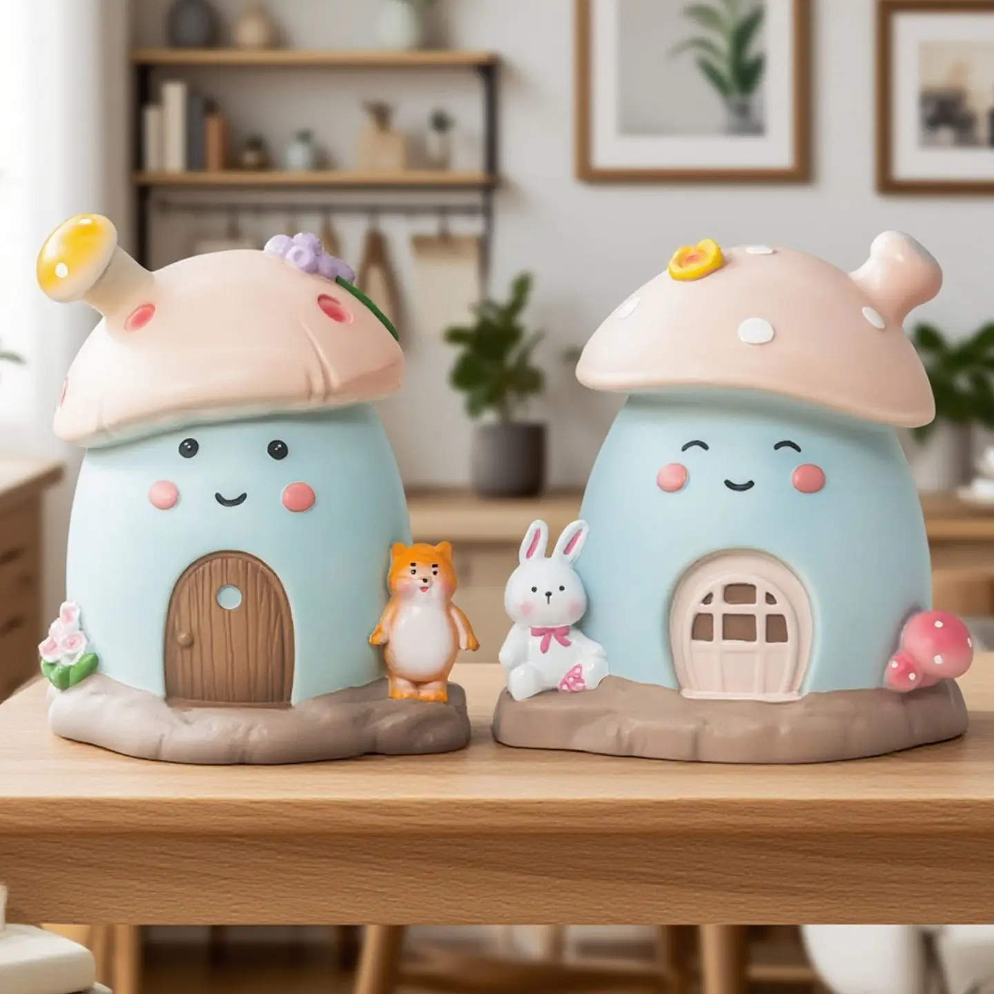 New Kid's Mushroom House Creative Piggy Bank, Large Medium Financial Storage Jar Office Desktop Cartoon Anti-drop Ornament