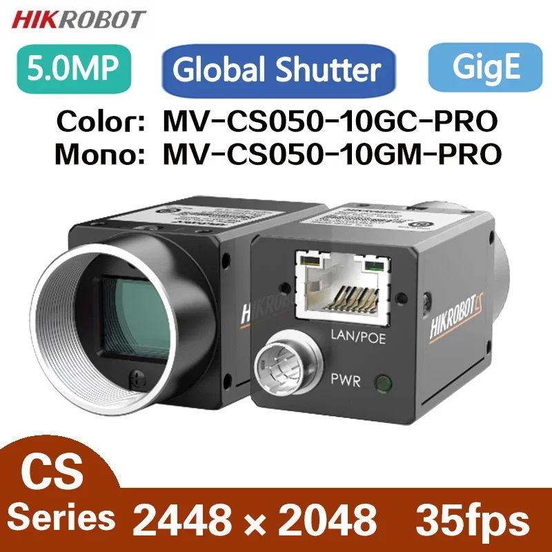 

HikRobot MV-CS050-10GC/M-PRO 5.0MP 2/3" 24fps GigE Machine Vision Global Shutter Color Mono Area Scan Industrial Camera IMX264