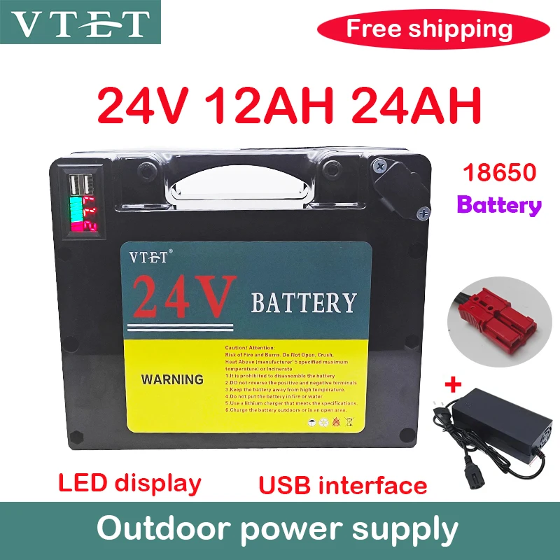 New 24V24AH Outdoor Power Supply High-power Battery Portable Emergency Rechargeable 18650 with USB Interface LED Power Display