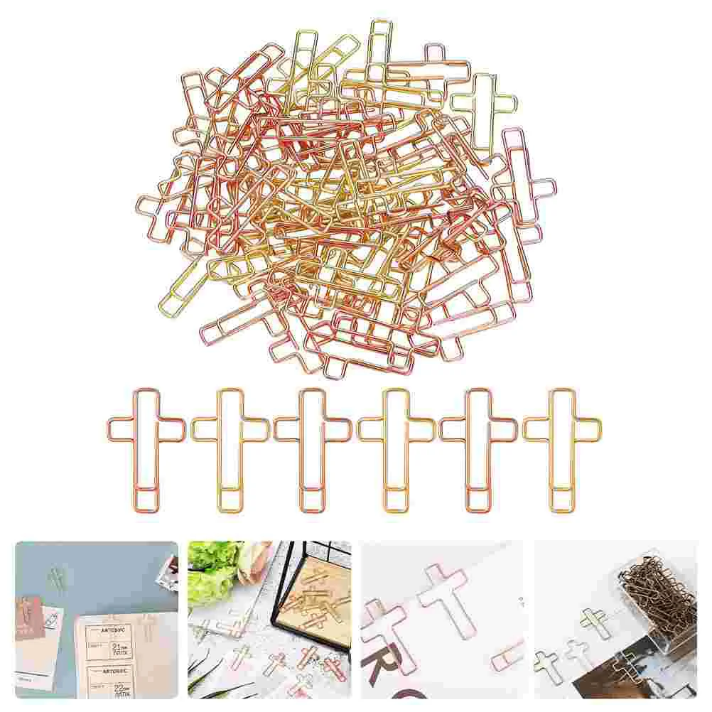 40 Pcs Paper Clips Bookmarks Bible File Cross Holder for Files Documents Shape Metal Mini Office