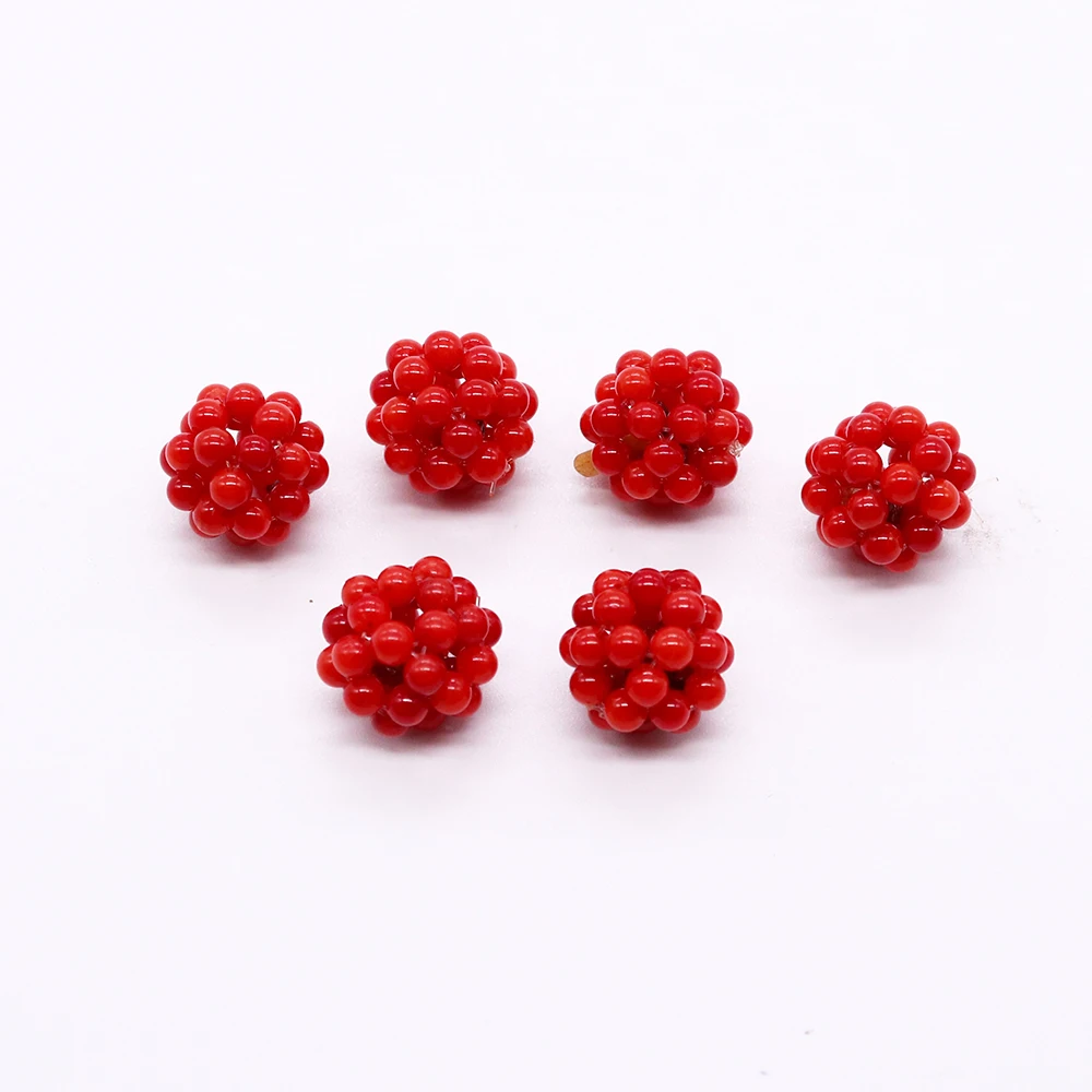 Natural Red Coral Stone Beads Hand-knitted Balls Beads for Jewelry Making DIY Charms Sea Bamboo Coral Gem Jewelry Accessories