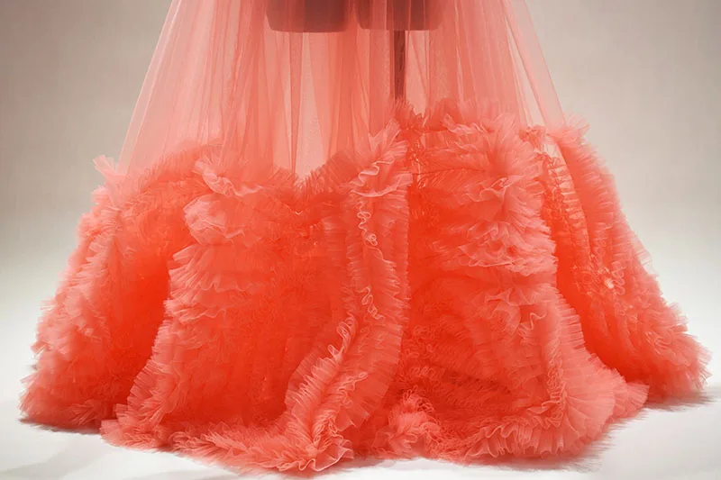 Ruffles Tulle Skirt For Lady See Through Prom Party Skirt Fashion Skirt