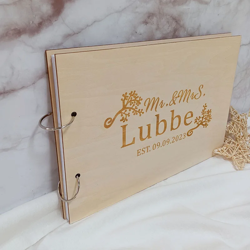 Wedding Guestbook Personalized Golden Wedding Book Wooden Guest Book Guests Signature Book Wedding Memories Party Favors