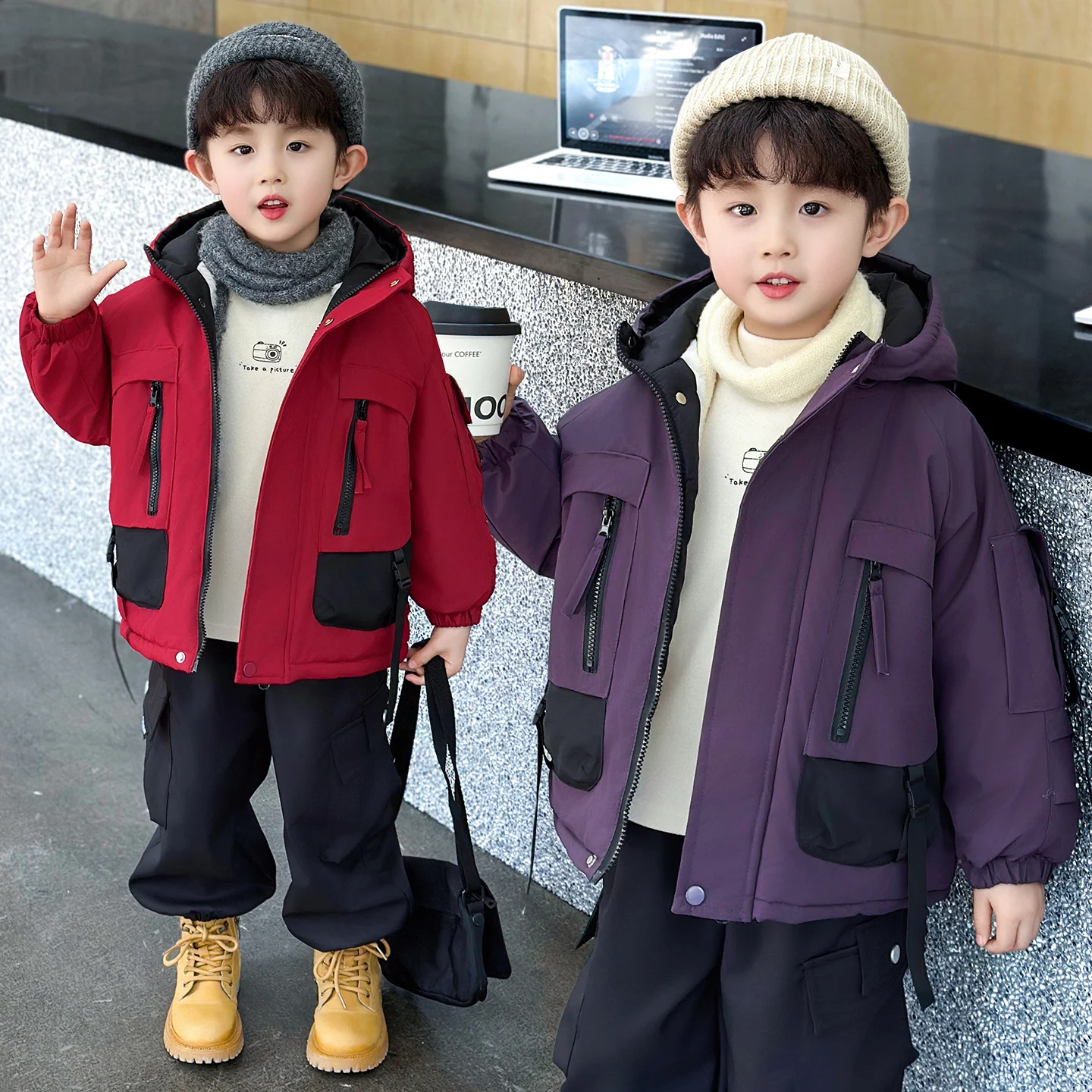 

Утепленная флисовая детская парка-куртка для мальчиков: теплая хлопковая куртка на осень-зиму, модная, с внутренней хлопковой подкладкой