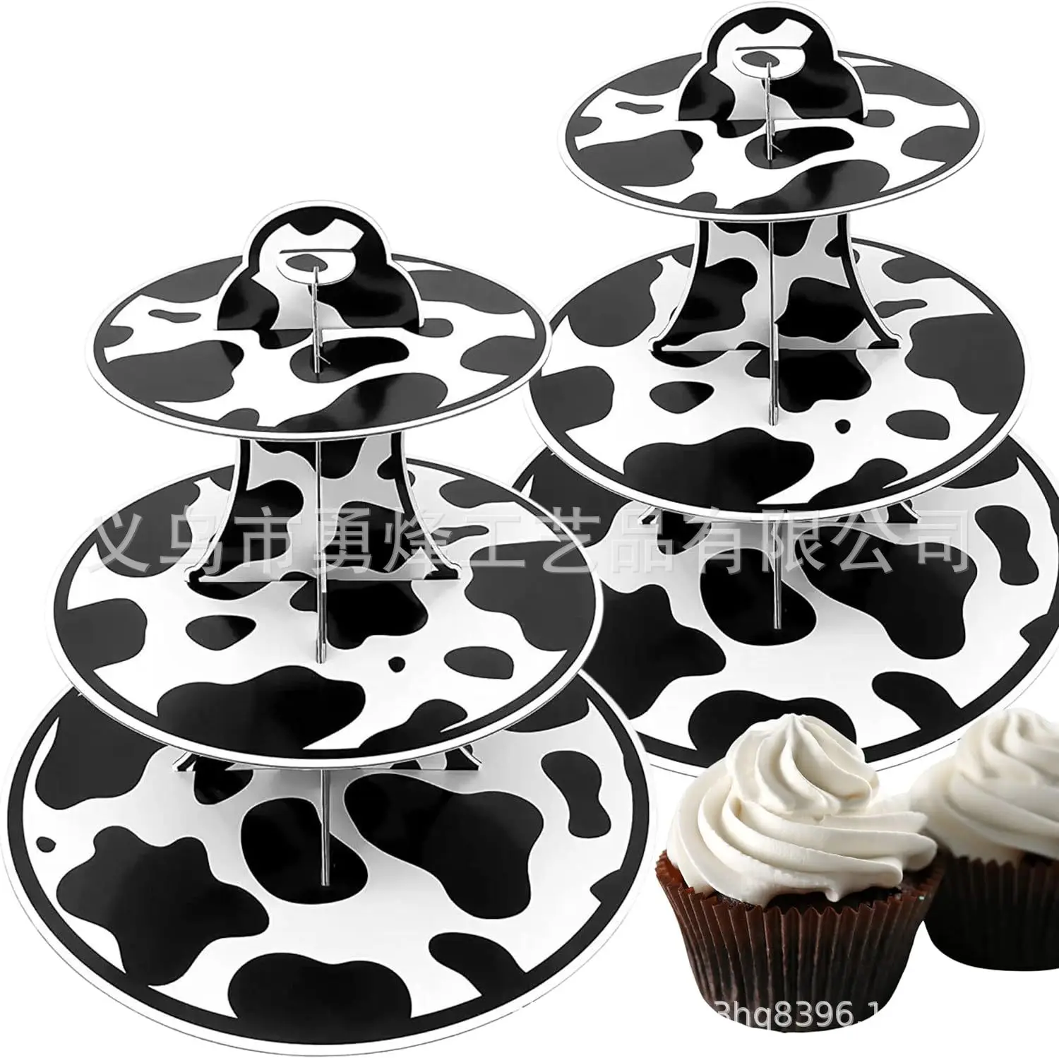 1Set 3-Tier Farm Animal Cow Print Round Cardboard Cupcake Stand for Cupcake Perfect for Cow Boy Birthday Decorations Baby Shower