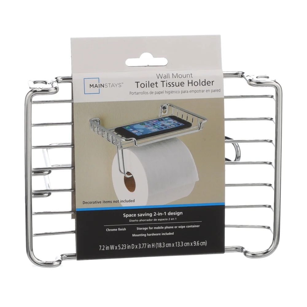 

Wall Mount Toilet Paper Dispenser with Shelf Storage Standard Mega Jumbo Rolls Easy Installation Durable Chrome Finish