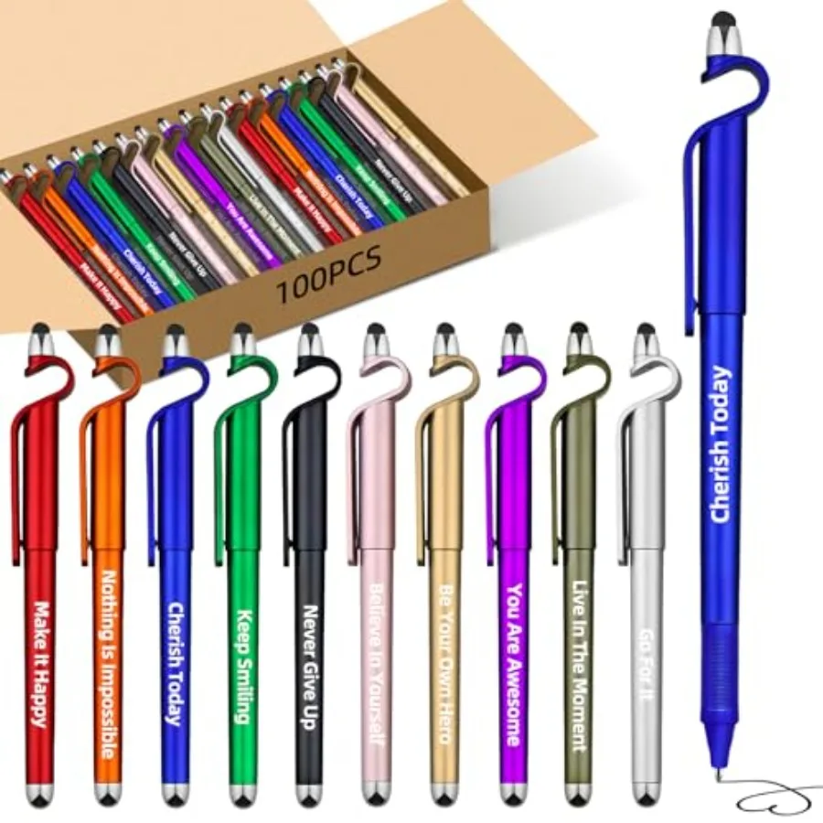 

Pcs Inspirational Pens Batch Motivational Ballpoint Pen with Writing Touch Screen And Mobile Phone Stand 3-in-1 Black Ink Offic