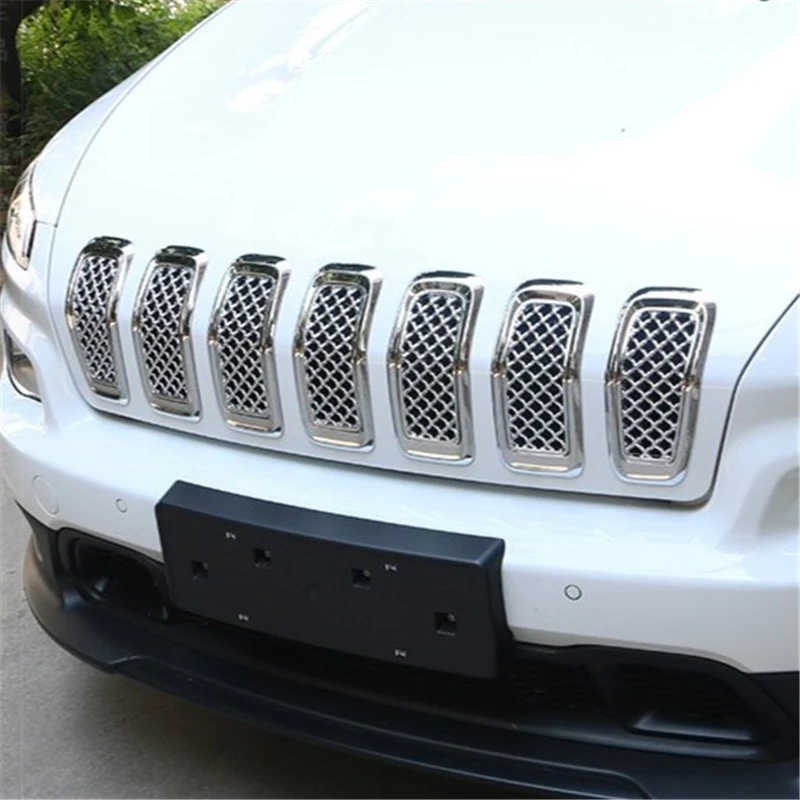 

WELKINRY For Jeep Cherokee KL 5th Generaiton 2014-2018 ABS Chrome Front Car Head Face Grille Airscoop Intake Air Vent Cover Trim