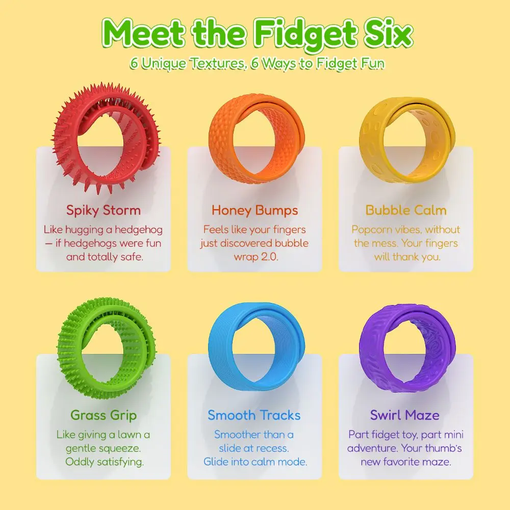 

6Pcs Children Gits Sensory Bracelet Textured Silicone Stress Relief Calming Toy Anxiety Relief 6Pcs Sensory Toys Office Desk