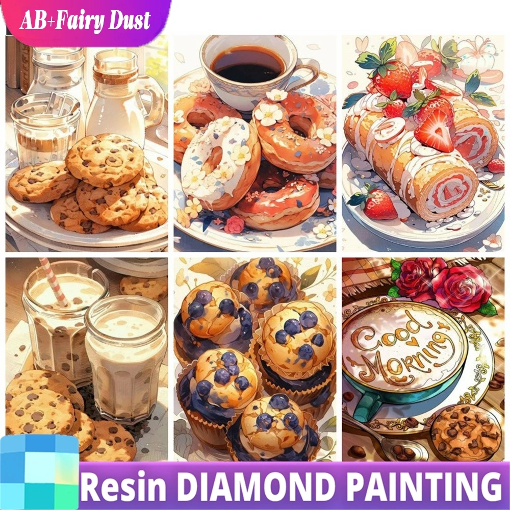 الراتنج الجنية الغبار AB الماس اللوحة الكرتون القهوة مجموعة كاملة كامل مربع جولة فسيفساء كعكة كوكي الغذاء 5D DIY ديكور المنزل