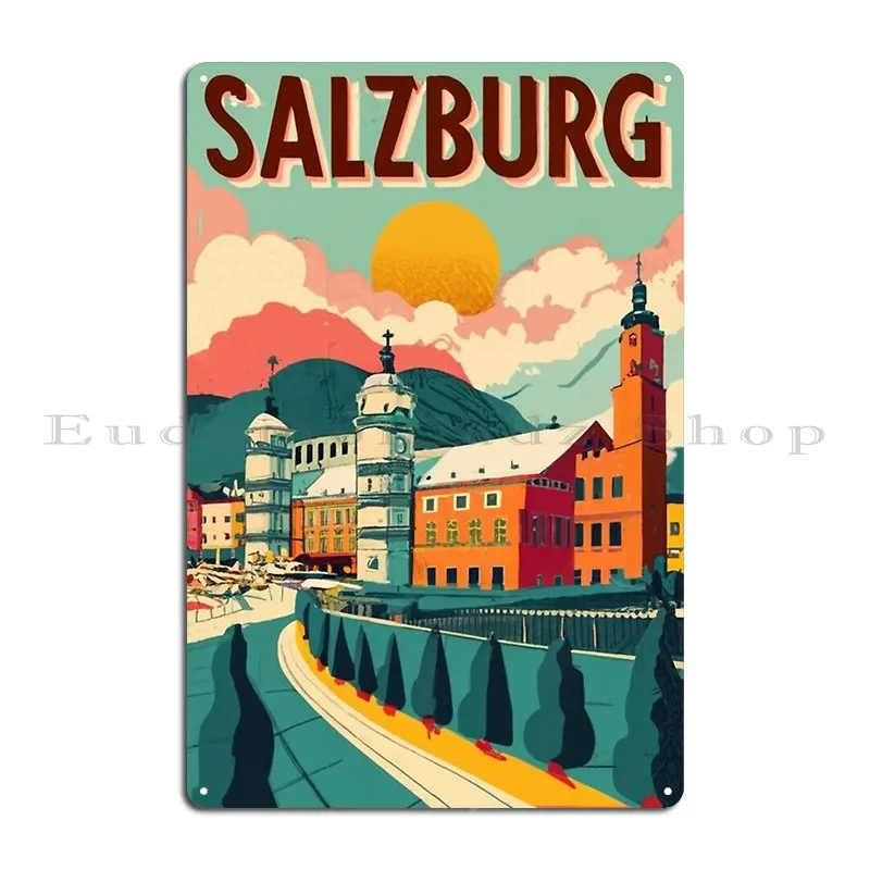 A Vintage Travel Art Of Salzburg Austria Metal Sign Club Garage Club Wall Decor Character Tin Sign Poster