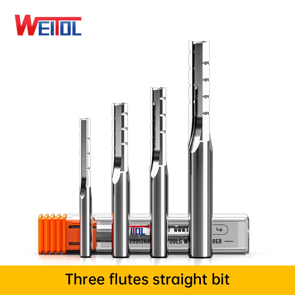 

WeiTol 6mm Three Flute Straight Bit End Mill Wood Cutting Tools Straight Router Bits for Solid Wood