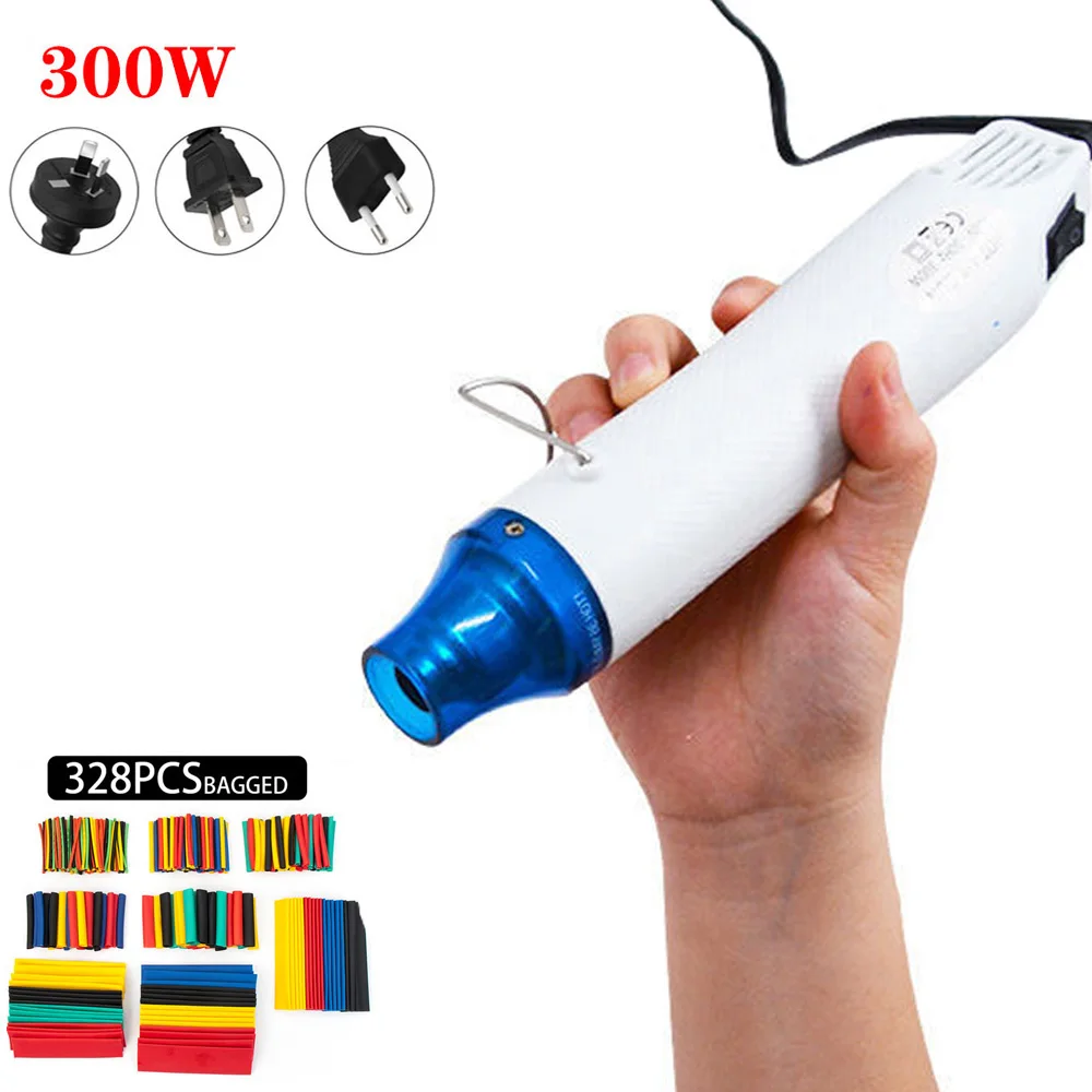 300W Electrical Mini Heater Gun Handheld Hot Air Gun with 328PCS Heat Shrink Butt for DIY Craft Embossing Shrink Wrapping PVC