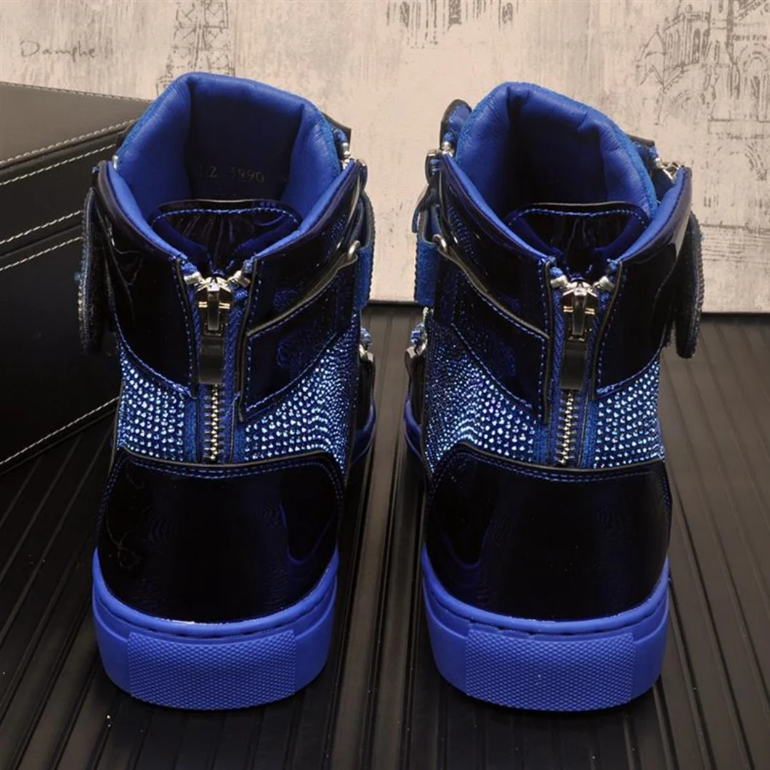 Bling Bling Men Rhinestones Sneakers Hook & Loop Lace-up Casual Sports Shoes Shiny Flats Unisex Sneaker Suit for Both Men Women