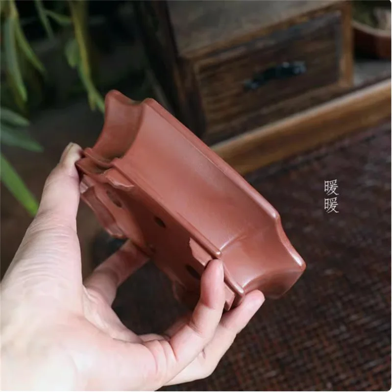 Purple Clay Handmade Pottery Bonsai Pot,Small Vase,Octagon Shape,Tradition Chinese Dormitory Home Room Garden Decoration