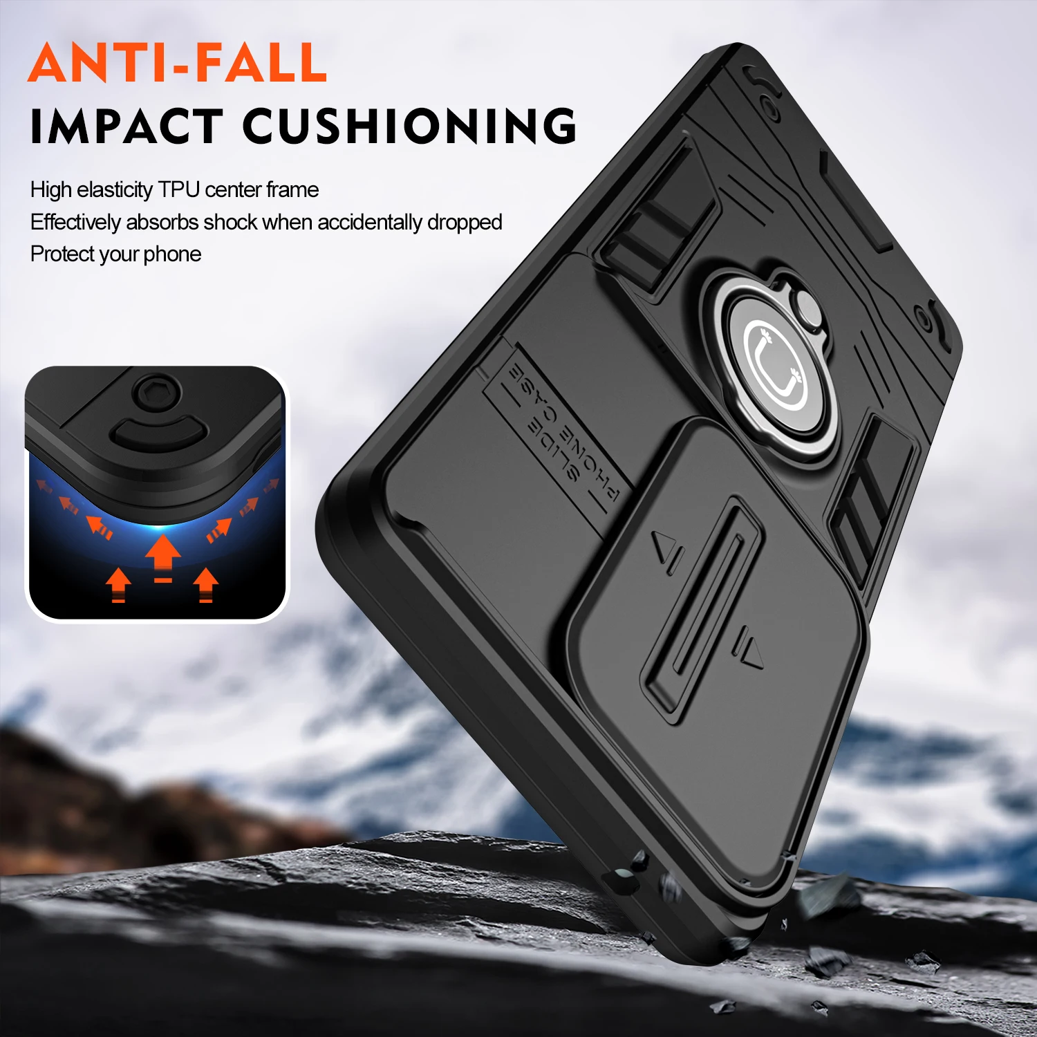 Hybrid Armor Shockproof Case For Tecno Spark 40 Pro Plus 4G KM7 Sliding Window Metal Ring Holder TPU Frame Plastic Phone Cover