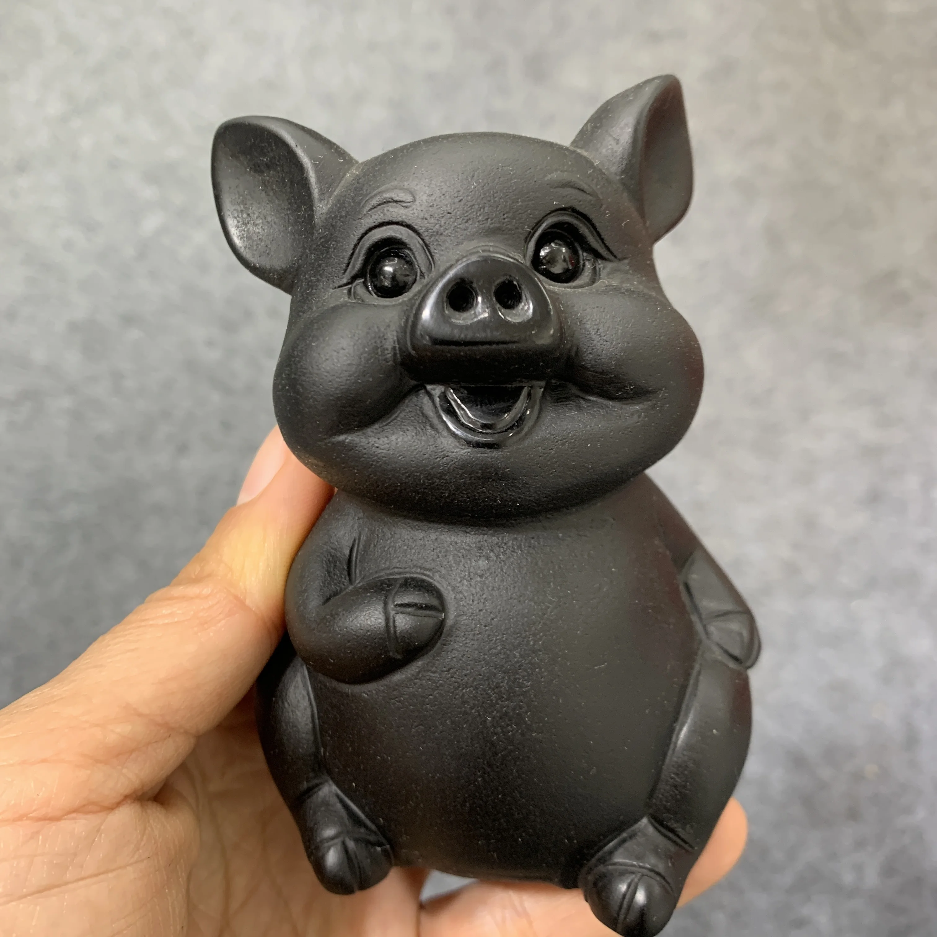 

10cm Cute Piggy Animal Figurine Collection Ornament Statue Natural Black Obsidian Pig Decor