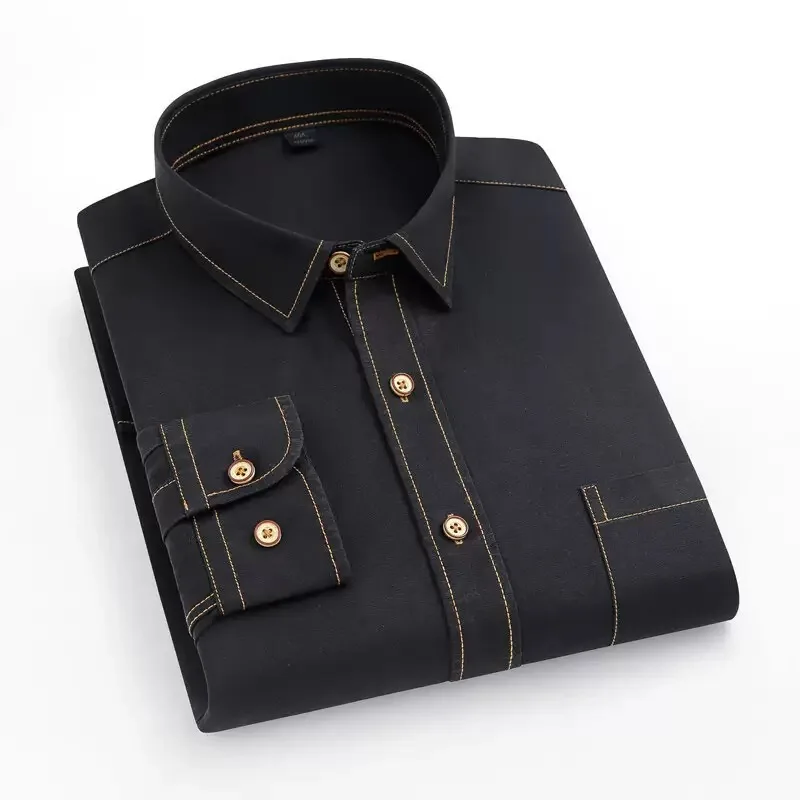 

Осенне-весенняя модная однотонная американская винтажная джинсовая рубашка с длинными рукавами, мужская повседневная удобная спортивная рубашка больших размеров