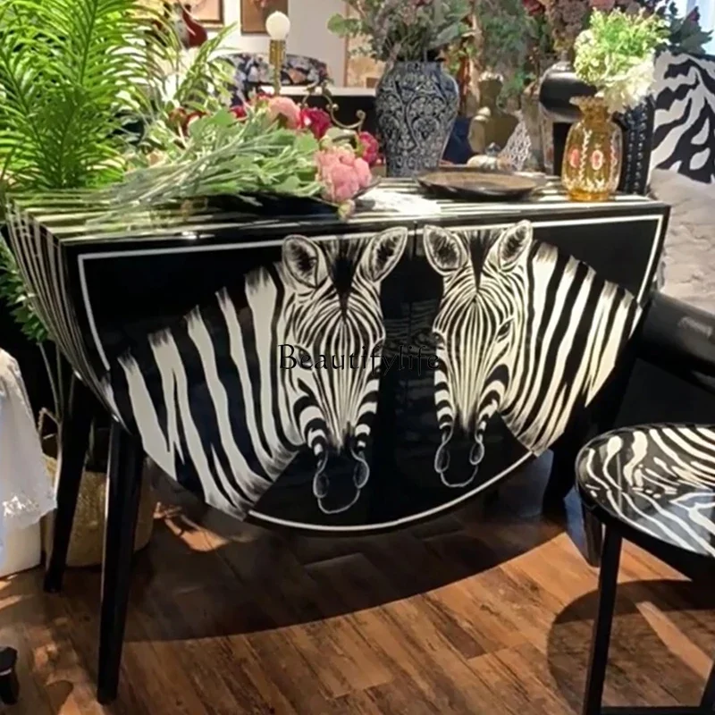 

French light luxury painted zebra pattern porch cabinet modern simple living room foyer locker