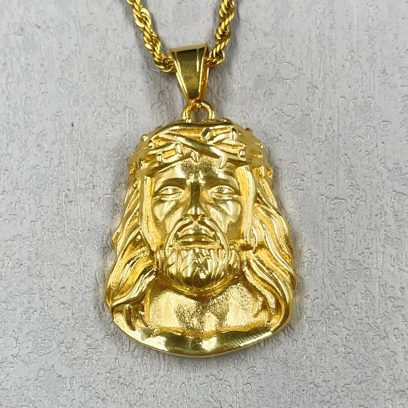 Men Hip Hop Rapper Popular Jewelry Necklace Cleopatra Religious Jesus Portrait Pendant For men Women Stainless Steel Chain