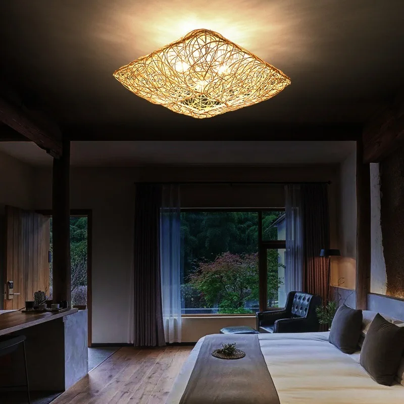 

Ceiling light living room bedroom dining room light creative rural pastoral B & B rattan rattan art lamps