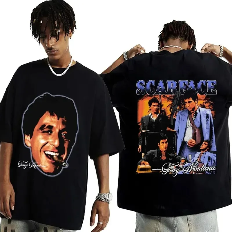 2024 Movie Scarface Tony Montana Graphics Men T-shirt Male Hip Hop Fashion Rock Clothing T Shirts Men\'s Vintage Oversized TShirt