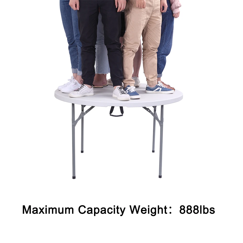 48 بوصة مستديرة ثنائية قابلة للطي طاولة تجارية ، 4 قدم المحمولة البلاستيك طاولة الطعام بطاقة للمطبخ أو في الهواء الطلق حفل زفاف