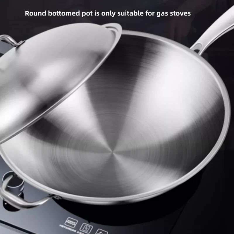 German 316 Stainless Steel Wok with Safe Non-Coating Round Bottom Perfect for Cooking on Gas and Induction Stoves