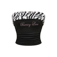 Leopard print patchwork slim fit sexy exposed navel dark letter hot stamping strapless vest with personality