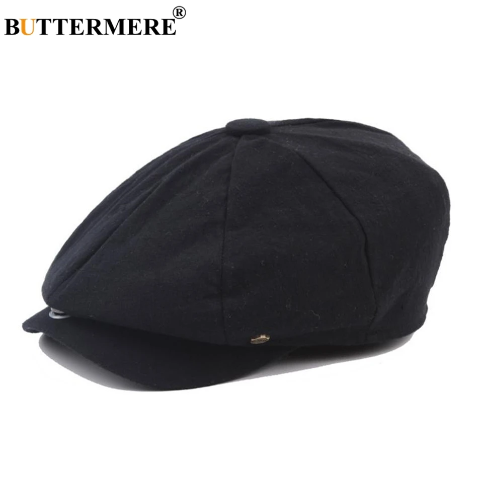 BUTTERMERE Cotton Newsboy Cap Men Women Octagonal Hat Navy Solid Spring Vintage Newspaper Caps 2024 New Korean Painters Beret