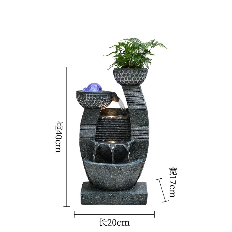 Resin Garden Outdoor Fountain with LED Light Modern Floor-to-Floor Waterfall Spherical Fountain