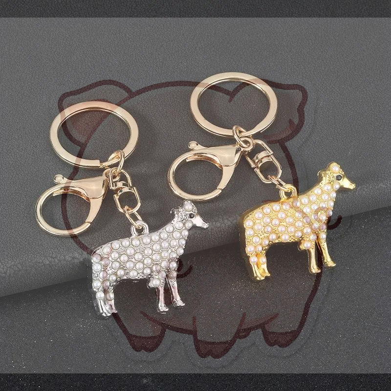 1Pcs Durable Plated Goat Zodiac Keychain with Rhinestones Lucky Charm for Chinese New Year Party Favor
