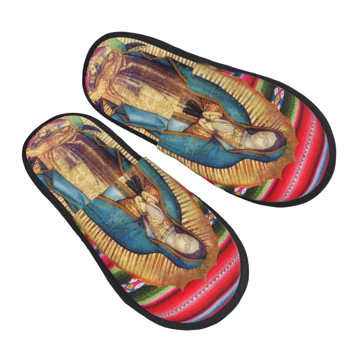 Zapatillas de invitados Nuestra Señora de Guadalupe Virgen María Zarape para baño para mujer, zapatilla de casa católica con estampado personalizado de la Virgen María